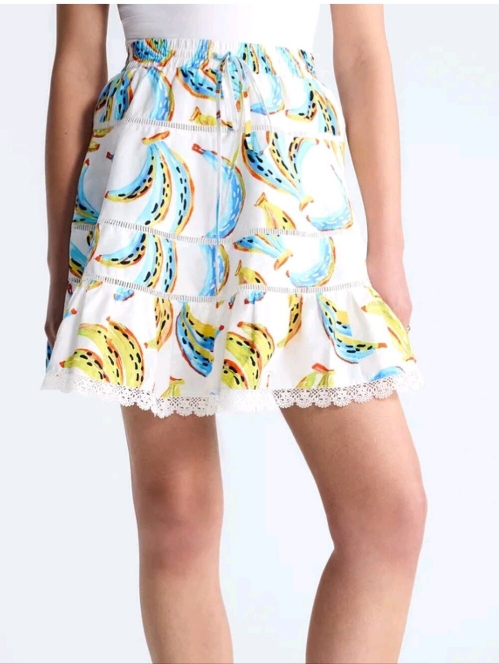 Free Assembly Women's and Women’s Plus Tiered Cotton Mini Skirt with Lace Trim